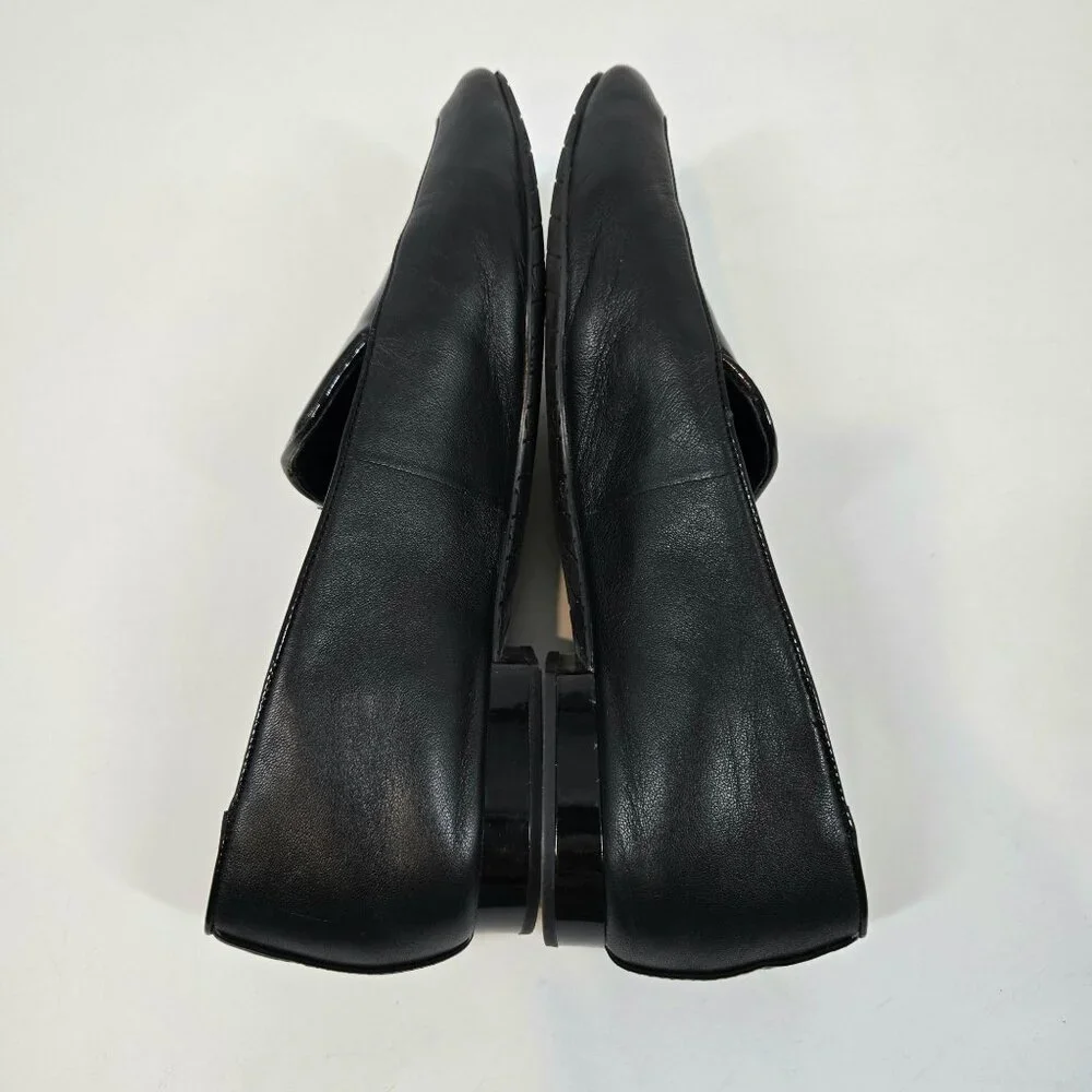 Donald Pliner Black Patent & Smooth Halia Loafers Square Toe Women's Size US 8